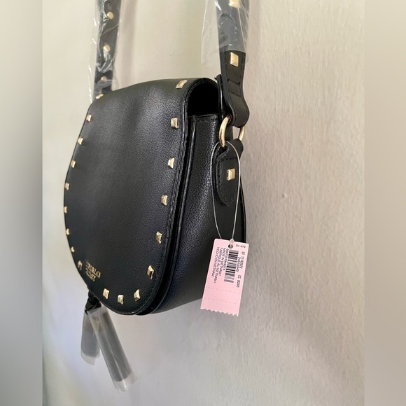 NWT Victoria’s Secret Black Gold Studded Crossbody Saddle Bag Purse - Picture 5 of 16